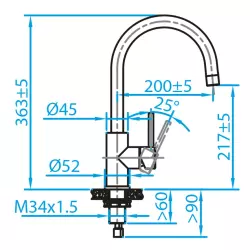 Grifo monomando de cocina Caressi  de acero inoxidable Basic Line CABL002I 1208920577