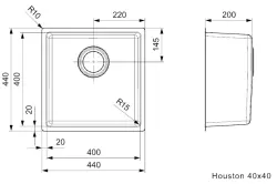 Fregadero Reginox Houston de acero inoxidable 40x40 para montaje bajo encimera, sobre encimera y enrasado L2000 R32848