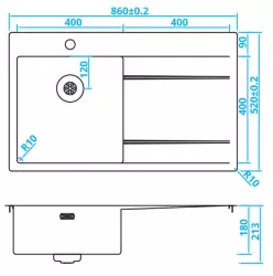 Fregadero Caressi de acero inoxidable izquierda con escurridor derecha CAPP40ABL B86xL52 montaje sobre encimera, bajo encimera y enrasado 1208921295