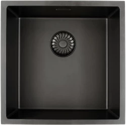 Fregadero Caressi Black Line de cuarzo negro de 40cm enrasado CAGRPP40BK-FL con tapón rejilla negro 1208921303