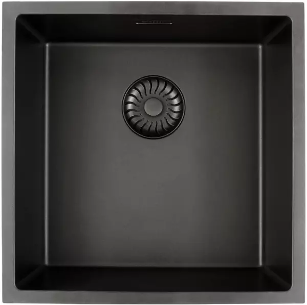 Fregadero Caressi Black Line de cuarzo negro de 40cm enrasado CAGRPP40BK-FL con tapón rejilla negro 1208921303