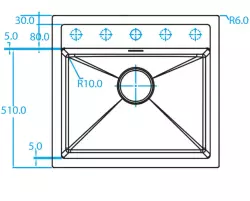 Fregadero Caressi Black Line de cuarzo negro con orificio para grifo de 50cm para montaje sobre encimera CAGR50KRBK-TU con tapón rejilla negro 1208921328