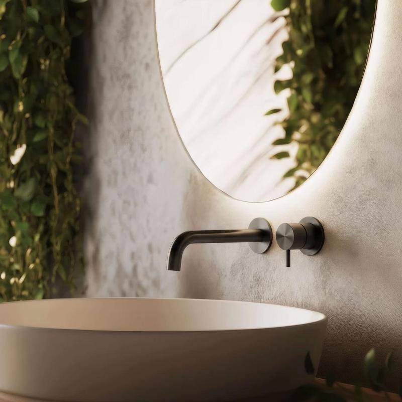 Waterevolution Flow Grifo empotrado para lavabo PVD Gun Metal con caño de 15 cm T116BGME-15