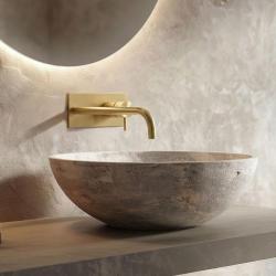 Grifo de lavabo empotrado Waterrevolution Flow con placa de cubierta Latón cepillado con caño de 21 cm T1161LE-21