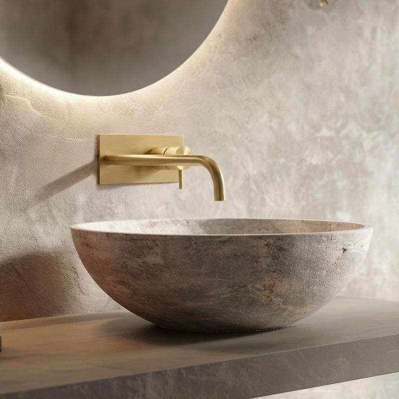 Grifo de lavabo empotrado Waterrevolution Flow con placa de cubierta Latón cepillado con caño de 21 cm T1161LE-21