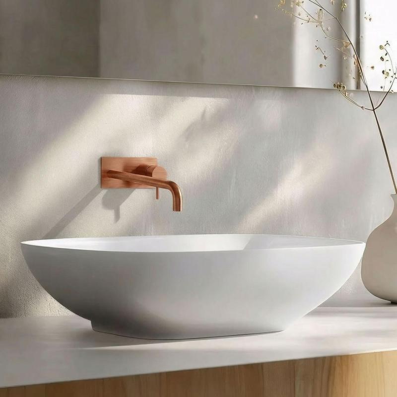 Mezclador de lavabo Waterevolution Flow empotrado con embellecedor PVD cobre satinado y caño 15cm T1161CPE-15