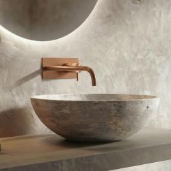 Grifo de lavabo empotrado Waterrevolution Flow con placa de cubierta PVD cobre cepillado con caño de 21 cm T1161CPE-21