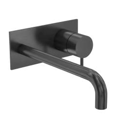 Grifo monomando Waterevolution Flow empotrado de lavabo con embellecedor PVD Gris plomo y caño de 15cm T1161GME-15
