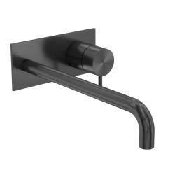Grifo de lavabo empotrado Waterrevolution Flow con placa de cubierta PVD Gun Metal con caño de 21 cm T1161GME-21