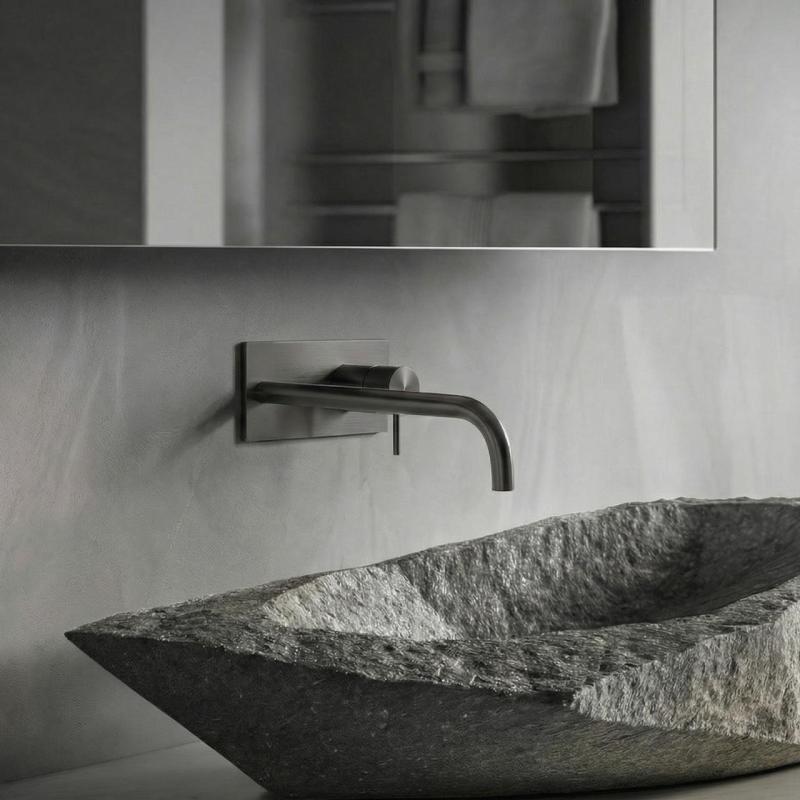 Grifo mezclador Waterevolution Flow con embellecedor PVD Gris plomo y caño 25cm T1161GME-25