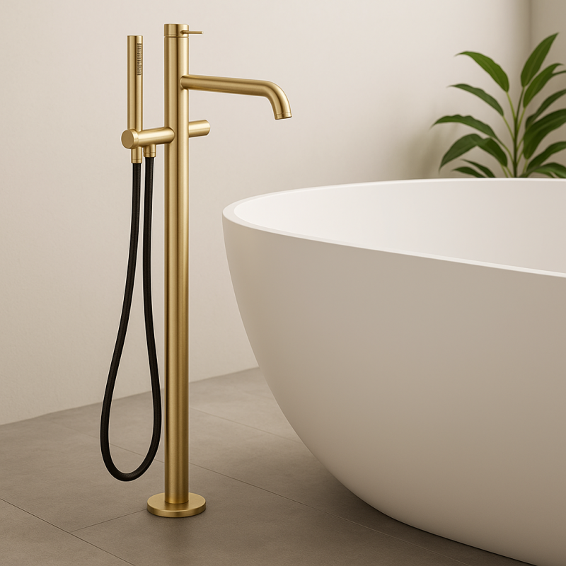 Mezclador Waterevolution Flow de pie para bañera con teleducha en color dorado claro T133WGE