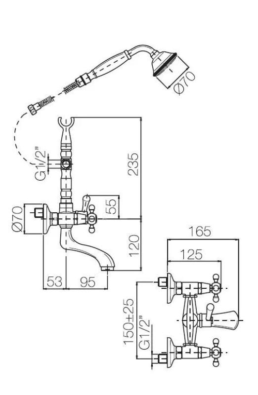 Grifo PB Nostalgic de pie para bañera independiente con pomos fuertes acero inoxidable 6000