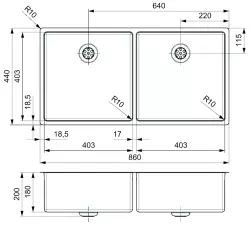 Fregadero doble grande de acero inoxidable Reginox New York 40x40 + 40x40 T09T14LLU08GDS R28254