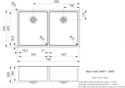 Fregadero doble de acero inoxidable Reginox New York 34x40 + 34x40 T09T11LLU08GDS R28223