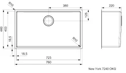 Fregadero grande de acero inoxidable Reginox New York 72x40 con tapón OKG R31377