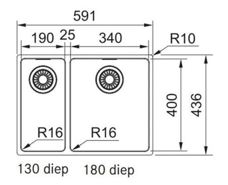 Fregadero de acero inoxidable Franke Maris MRX 260 BR 1.5 de un seno y medio con seno grande enrasado y bajo encimera a la derecha 127.0568.040