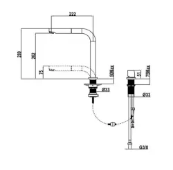 Grifo de cocina de dos agujeros Cisal con salida extensible, reemplazo de Blanco Cromo LC00009021