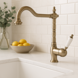 Mezclador monomando  PB nostalgic de superficie con palanca blanca acero inoxidable 1208952878