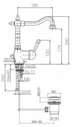 Mezclador PB Nostalgic monomando de lavabo con caño giratorio 190 mm - con desagüe cromado