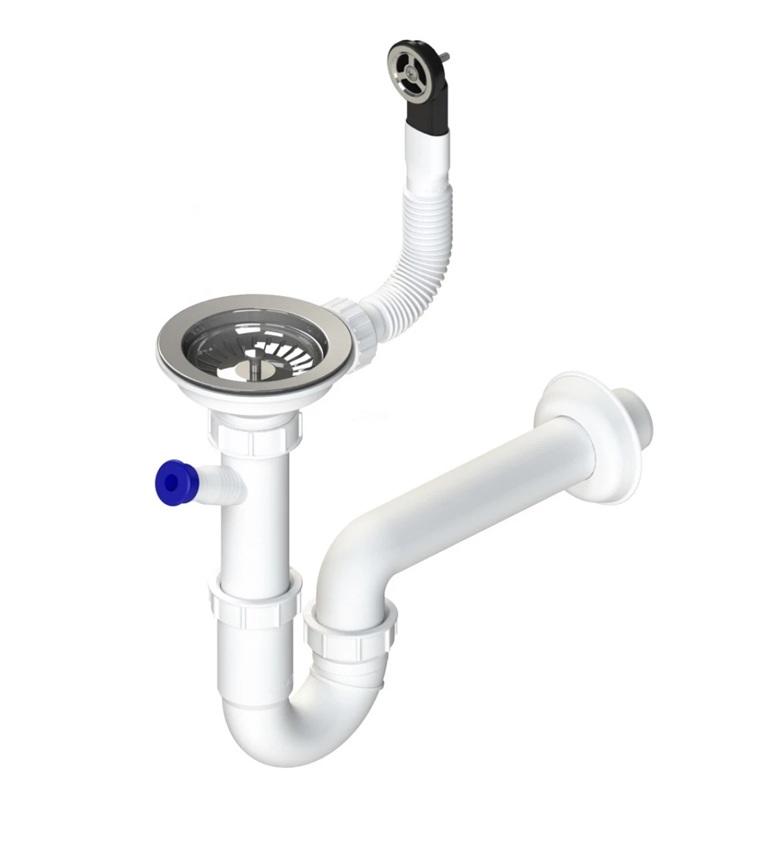 Conjunto de desagüe de acero inoxidable GraniteMy con rebosadero redondo incl. sifón para un solo fregadero 1208952965 - Productafbeelding