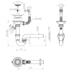 Conjunto de desagüe de acero inoxidable GraniteMy con rebosadero redondo incl. sifón para un solo fregadero 1208952965