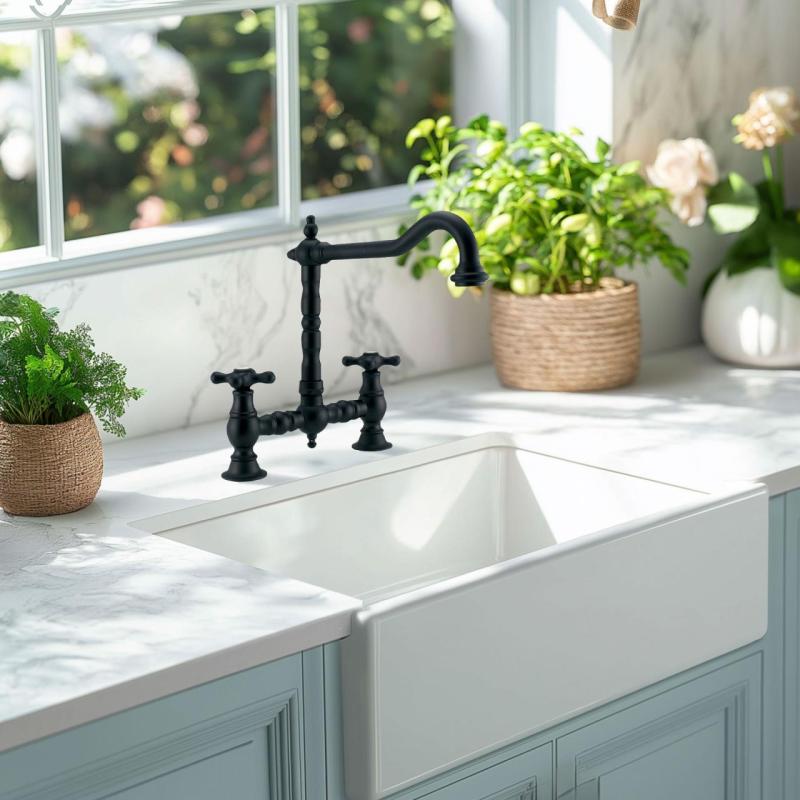 Grifo de cocina PB Nostalgic Bridge Negro mate caño en ángulo con pomos fuertes PBN.ZW.H.ST