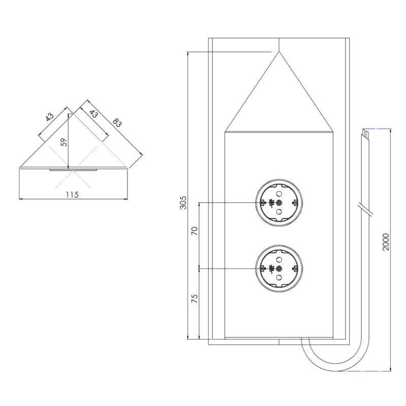 Indux Corner Columna de energía con 2 enchufes con toma de tierra Esquina Negro 1208953221