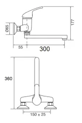 Grifo de cocina Blusani de pared cromado con caño extra largo total 35,5cm 1208953263