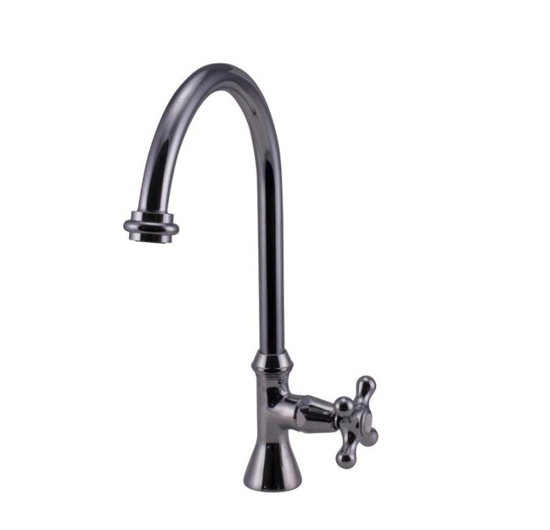 Grifo de lavabo PB Classic con pomo de estrella agua fría con caño alto redondo cromado 1208953274
