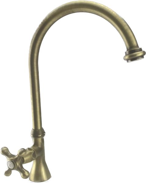 Grifo de lavabo PB Classic con pomo de estrella agua fría con caño alto redondo color bronce 1208953275