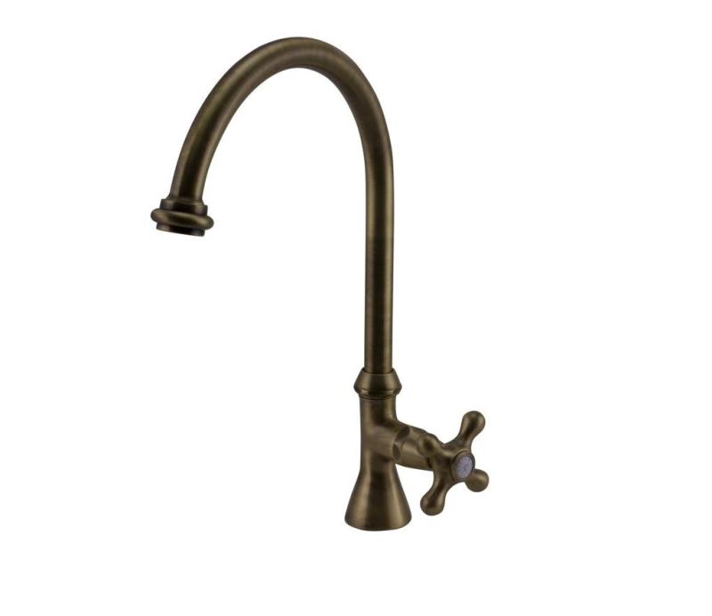 Grifo de lavabo PB Classic con pomo de estrella agua fría con caño alto redondo color bronce 1208953275