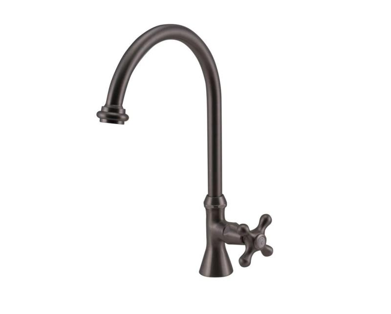 Grifo de lavabo PB Classic con pomo de estrella agua fría con caño alto redondo acero inoxidable 1208953276
