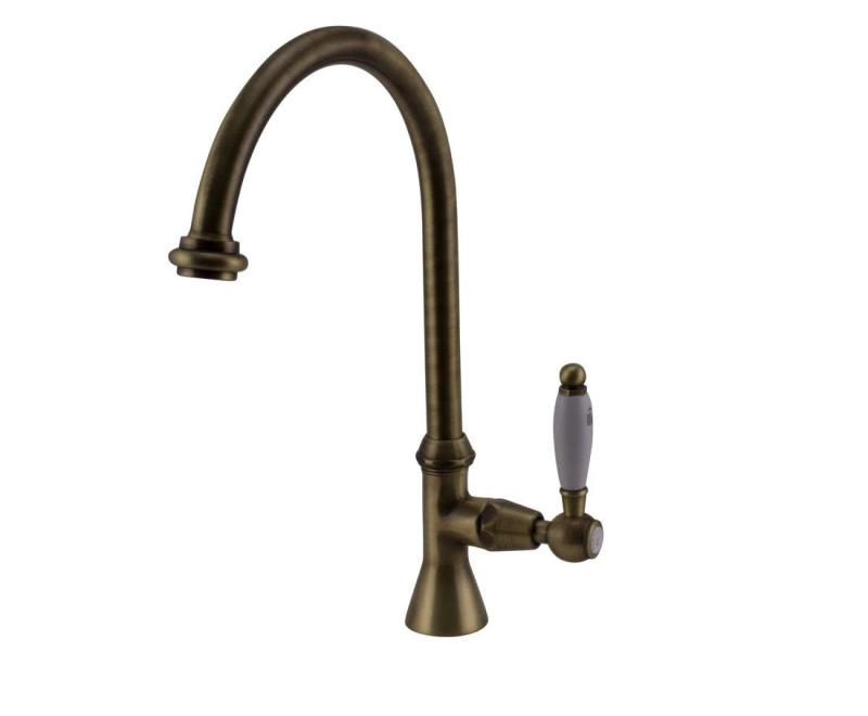 Grifo de lavabo PB Classic con palanca blanca agua fría con caño alto redondo color bronce 1208953278