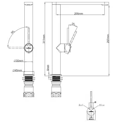 Grifo alto de cocina Reginox Kelso de acero inoxidable con caño giratorio completo de acero inoxidable satinado R34590