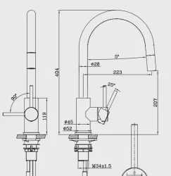 Grifo alto de cocina Reginox Huron de acero inoxidable caño giratorio extraíble completo de acero inoxidable satinado R34576