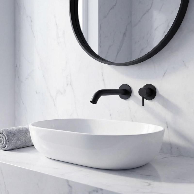 Grifo mezclador de lavabo SB Round empotrado negro mate - 102mm