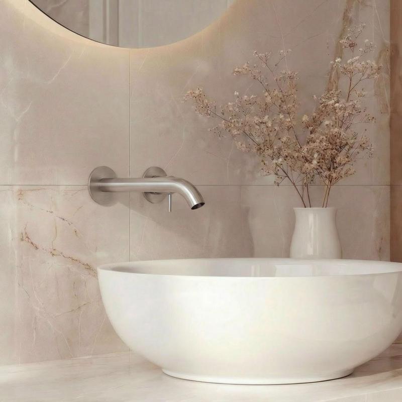 Grifo mezclador de lavabo SB Round empotrado níquel satinado 162mm