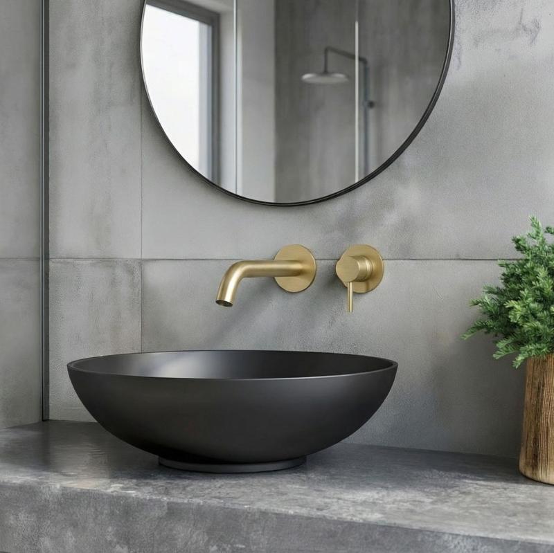 Grifo mezclador de lavabo SB Round empotrado en latón satinado PVD 162mm