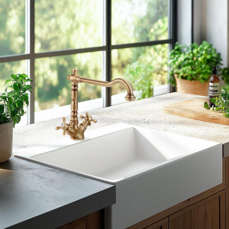 Grifo de cocina nostálgico V1910 Grifo Nature de latón decolorado envejecido 1208953525