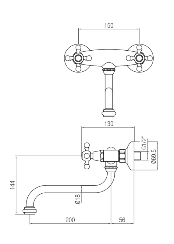 Grifo de cocina PB Classic Nostalgic  de pared negro mate 1208953529