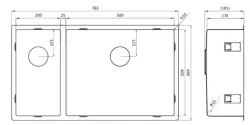 Fregadero grande Lorreine 2050SP de acero inoxidable con un seno y medio 2050cm para montaje enrasado, bajo encimera y sobre encimera 1208953621