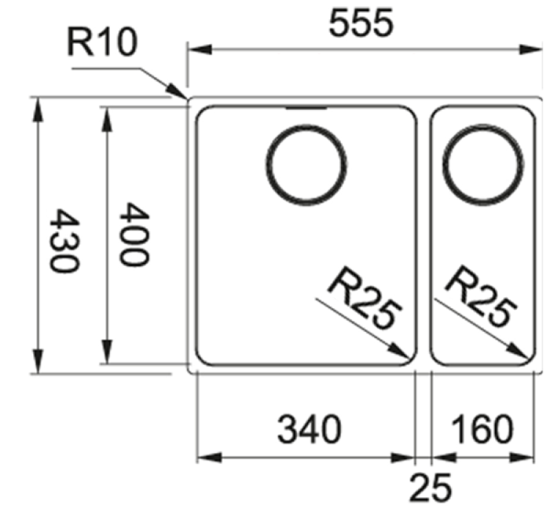 Fregadero Franke Mythos MYX 160.34.16 BL de un seno y medio de acero inoxidable bajo encimera 34+16cm 122.0638.273