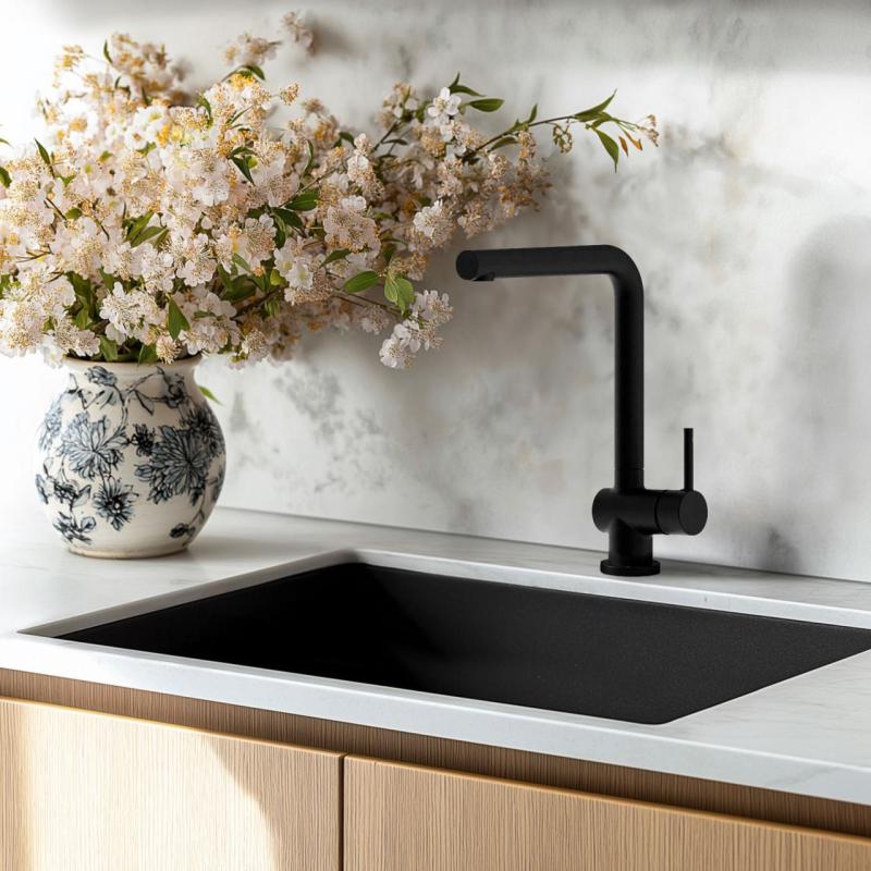 Grifo de cocina Ausmann Minta negro mate con caño giratorio 1208953747
