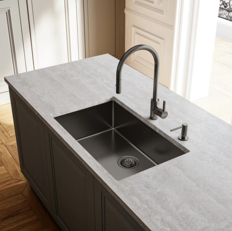 Grifo de cocina Franke Eos Neo con caño extraíble efecto spray pvd gris plomo 115.0628.256
