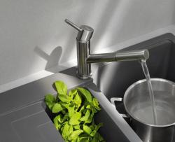 Grifo bajo de cocina Franke Orbit de acero inoxidable macizo con caño extraíble acero inoxidable 115.0569.461