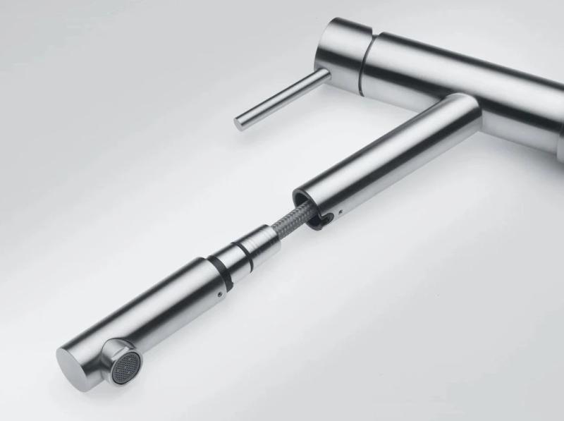 Grifo bajo de cocina Franke Orbit de acero inoxidable macizo con caño extraíble acero inoxidable 115.0569.461