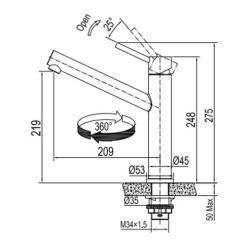 Grifo alto de cocina Franke Orbit de acero inoxidable macizo con caño giratorio acero inoxidable 115.0600.928