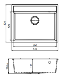 GraniteMy Bremen Fregadero de Granito 64x52 cm Negro – Montaje Superior, Bajo Encimera y Al Ras con Banco para Grifo y Tapón de Acero Inoxidable 1208953873