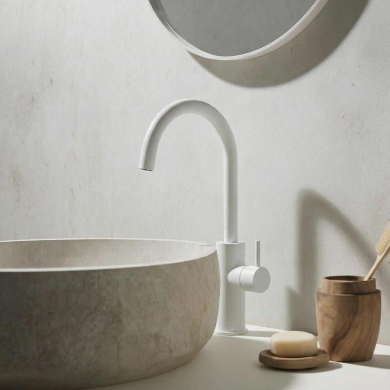 Grifo para lavabo Waterevolution Flow, modelo alto, blanco mate T1121FUBR