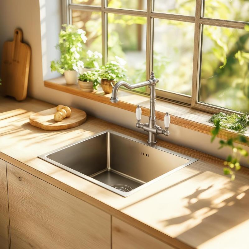 Grifo de cocina PB Nostalgic classic country acero inoxidable con palancas blancas 1208953915